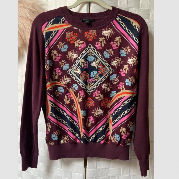 Ann Taylor Burgundy Satin Print Sweater Size L - Picture 1 of 5